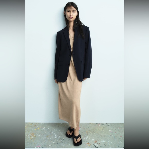 Zara knit neutral ruched detail long dress tunic - Picture 5 of 12